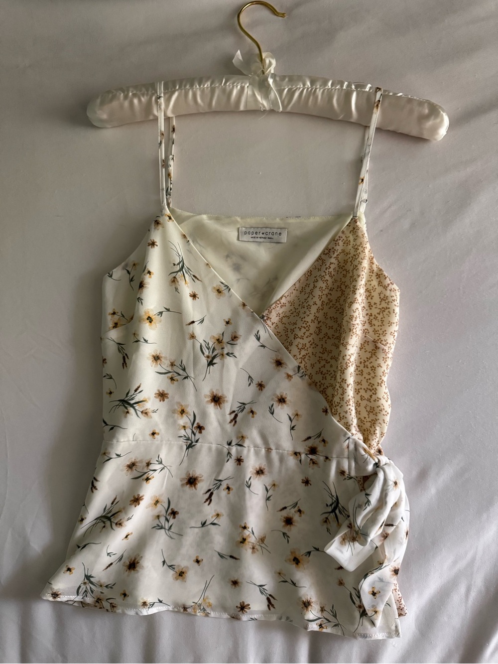 Paper Crane Two-Tone Floral Wrap Cami - Cream & Yellow